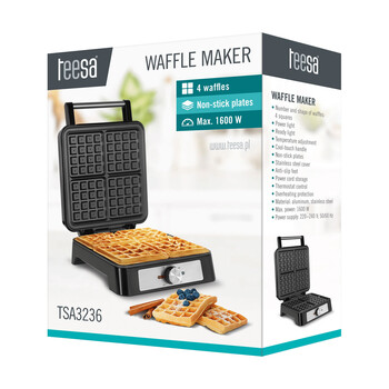 TSA3236 . Βαφλιέρα 4 θέσεων 1600W inox με ρύθμιση ισχύς Teesa