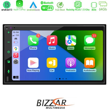Bizzar 2din Deck 4core Android13 4+32gb Navigation Multimedia Deckless 6.9 με Carplay/androidauto u-bz-Ca61-pro
