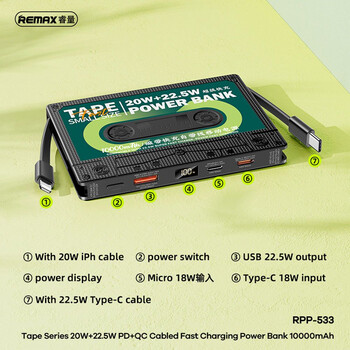REMAX RPP-533 GR Tape Series Powerbank (10.000mA)