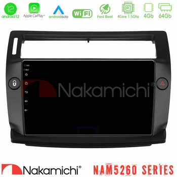 Nakamichi Nam5260 Series 4core Android12 4+64gb Citroen c4 2004-2010 Navigation Multimedia Tablet 9 (Μαύρο Χρώμα) με Carplay & Android Auto u-n44-Ct0812b