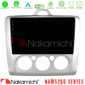 Nakamichi Nam5260 Series 4core Android12 4+64gb Ford Focus Manual ac Navigation Multimedia Tablet 9 με Carplay & Android Auto u-n44-Fd0041m