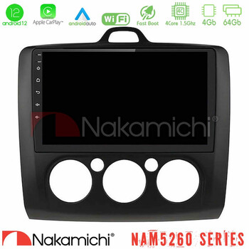 Nakamichi Nam5260 Series 4core Android12 4+64gb Ford Focus Manual ac Navigation Multimedia Tablet 9 (Μαύρο Χρώμα) με Carplay & Android Auto u-n44-Fd0041mb
