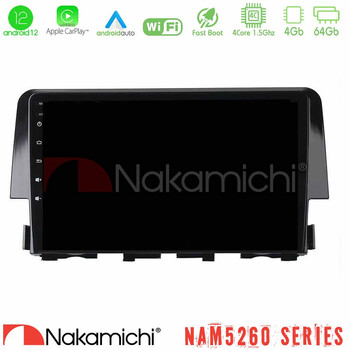 Nakamichi Nam5260 Series 4core Android12 4+64gb Honda Civic 2016-2020 Navigation Multimedia Tablet 9 με Carplay &Amp; Android Auto u-n44-Hd0058