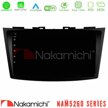 Nakamichi Nam5260 Series 4core Android12 4+64gb Suzuki Swift 2011-2016 Navigation Multimedia Tablet 9 με Carplay & Android Auto u-n44-Sz523