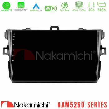 Nakamichi Nam5260 Series 4core Android12 4+64gb Toyota Corolla 2007-2012 Navigation Multimedia Tablet 9 με Carplay & Android Auto u-n44-Ty0502