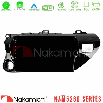 Nakamichi Nam5260 Series 4core Android12 4+64gb Toyota Hilux 2017-2021 Navigation Multimedia Tablet 10 με Carplay & Android Auto u-n44-Ty600