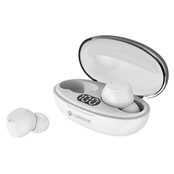 CELEBRAT earphones με θήκη φόρτισης TWS-W32, True Wireless, Φ8mm, λευκά