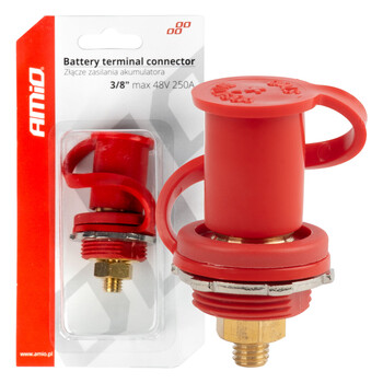 03814/AM ΠΟΛΟΣ ΜΠΑΤΑΡΙΑΣ ΘΕΤΙΚΟΣ 3/8'' M10 max.48V 250A ΣΕ ΚΟΚΚΙΝΟ ΧΡΩΜΑ ΜΕ ΚΑΠΑΚΙ AMIO - 1 Τεμ.