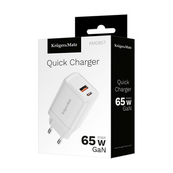 KM0857 . Φορτιστής USB A - USB C 65W με λειτουργία Power Delivery και Quick Charge Kruger&Matz GAN