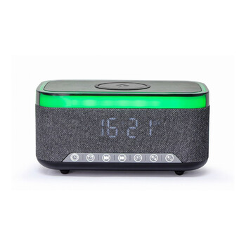 GEMBIRD DIGITAL ALARM CLOCK WITH SPEAKER AND WIRELESS CHARGING FUNCTION BLACK/GREY