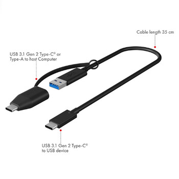 ICY BOX TYPE-C 3.2 TO USB 3.1 & TYPE-C ADAPTER 0.35M BLACK