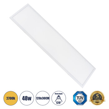 GloboStar® 60214-1 Χωνευτό LED Panel Milky Super Slim 120x30cm 48W 4320lm 120° CRI≥80Ra UGR