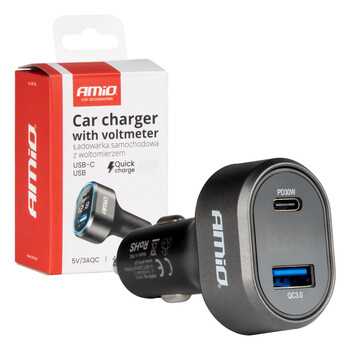 04178/AM ΦΟΡΤΙΣΤΗΣ ΑΝΑΠΤΗΡΑ ΜΕ 2 ΘΥΡΕΣ USB-C+USB-A QUICK CHARGE 3.0 30W ΜΕ ΒΟΛΤΟΜΕΤΡΟ ΜΑΥΡΟ AMIO - 1 Τεμ.