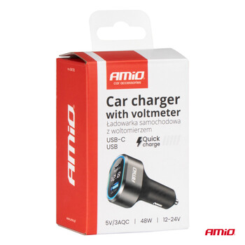 04178/AM ΦΟΡΤΙΣΤΗΣ ΑΝΑΠΤΗΡΑ ΜΕ 2 ΘΥΡΕΣ USB-C+USB-A QUICK CHARGE 3.0 30W ΜΕ ΒΟΛΤΟΜΕΤΡΟ ΜΑΥΡΟ AMIO - 1 Τεμ.