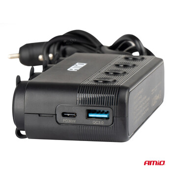 04175/AM ΑΝΤΑΠΤΟΡΑΣ ΑΝΑΠΤΗΡΑ ΤΕΤΡΑΠΛΟΣ 12/24V 216W MAX ΜΕ 2 ΘΥΡΕΣ USB PD30W/QC3.0 AMIO - 1 Τεμ.