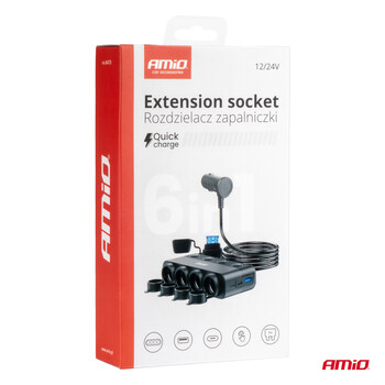 04175/AM ΑΝΤΑΠΤΟΡΑΣ ΑΝΑΠΤΗΡΑ ΤΕΤΡΑΠΛΟΣ 12/24V 216W MAX ΜΕ 2 ΘΥΡΕΣ USB PD30W/QC3.0 AMIO - 1 Τεμ.