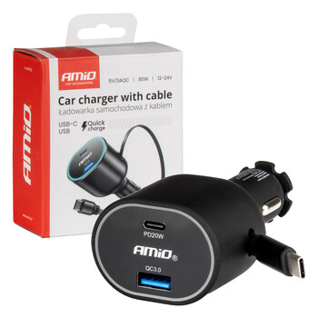 04176/AM ΦΟΡΤΙΣΤΗΣ ΑΝΑΠΤΗΡΑ ΜΕ 2 ΘΥΡΕΣ USB-C 20W+USB-A QUICK CHARGE 3.0 ΜΕ ΚΑΛΩΔΙΟ USB-C 30W ΜΑΥΡΟ AMIO - 1 Τεμ.