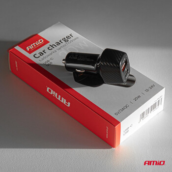 04282/AM ΦΟΡΤΙΣΤΗΣ ΑΝΑΠΤΗΡΑ ΜΕ 2 ΘΥΡΕΣ USB-A QUICK CHARGE+USB-C 20W ΜΑΥΡΟ AMIO - 1 Τεμ.