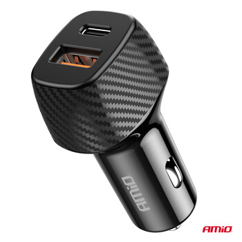 04282/AM ΦΟΡΤΙΣΤΗΣ ΑΝΑΠΤΗΡΑ ΜΕ 2 ΘΥΡΕΣ USB-A QUICK CHARGE+USB-C 20W ΜΑΥΡΟ AMIO - 1 Τεμ.