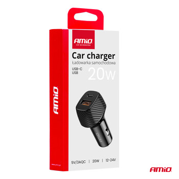 04282/AM ΦΟΡΤΙΣΤΗΣ ΑΝΑΠΤΗΡΑ ΜΕ 2 ΘΥΡΕΣ USB-A QUICK CHARGE+USB-C 20W ΜΑΥΡΟ AMIO - 1 Τεμ.