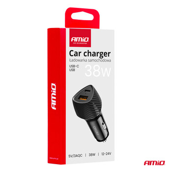 04283/AM ΦΟΡΤΙΣΤΗΣ ΑΝΑΠΤΗΡΑ ΜΕ 2 ΘΥΡΕΣ USB-A QUICK CHARGE+USB-C 38W ΜΑΥΡΟ AMIO - 1 Τεμ.