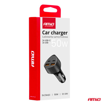 04284/AM ΦΟΡΤΙΣΤΗΣ ΑΝΑΠΤΗΡΑ ΜΕ 4 ΘΥΡΕΣ 2xUSB-A+2xUSB-C 50W ΜΑΥΡΟ AMIO - 1 Τεμ.
