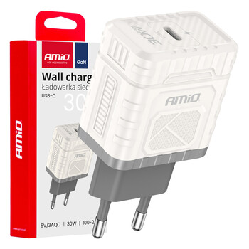 04285/AM ΦΟΡΤΙΣΤΗΣ ΜΕ ΟΙΚΙΑΚΗ ΠΡΙΖΑ ΜΕ 1 ΘΥΡΑ USB-C 30W 100-240V ΛΕΥΚΟ AMIO - 1 Τεμ.