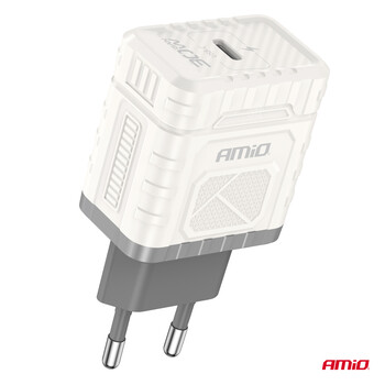 04285/AM ΦΟΡΤΙΣΤΗΣ ΜΕ ΟΙΚΙΑΚΗ ΠΡΙΖΑ ΜΕ 1 ΘΥΡΑ USB-C 30W 100-240V ΛΕΥΚΟ AMIO - 1 Τεμ.