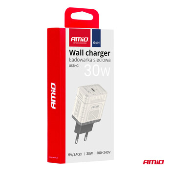 04285/AM ΦΟΡΤΙΣΤΗΣ ΜΕ ΟΙΚΙΑΚΗ ΠΡΙΖΑ ΜΕ 1 ΘΥΡΑ USB-C 30W 100-240V ΛΕΥΚΟ AMIO - 1 Τεμ.