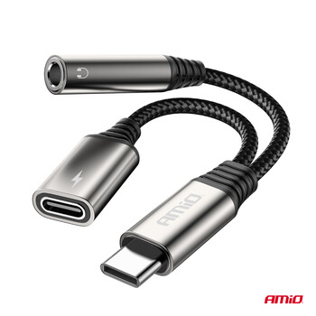 04295/AM ΚΑΛΩΔΙΟ ΦΟΡΤΙΣΗΣ USB ΑΠΟ USB-C ΣΕ USB-C & ΑΝΤΑΠΤΟΡΑΣ ΑΚΟΥΣΤΙΚΩΝ MINI JACK 3.5mm ΘΗΛΥΚΟ 10cm AMIO - 1 Τεμ.