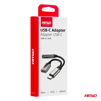 04295/AM ΚΑΛΩΔΙΟ ΦΟΡΤΙΣΗΣ USB ΑΠΟ USB-C ΣΕ USB-C & ΑΝΤΑΠΤΟΡΑΣ ΑΚΟΥΣΤΙΚΩΝ MINI JACK 3.5mm ΘΗΛΥΚΟ 10cm AMIO - 1 Τεμ.