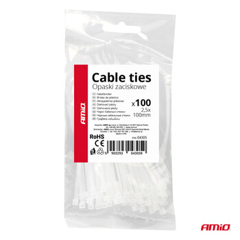 04305/AM ΔΕΜΑΤΙΚΑ/ΔΕΤΙΚΑ ΚΑΛΩΔΙΩΝ TIE WRAP (ΤΑΙΡΑΠ) 2.5 x 100mm (ΛΕΥΚΟ)  ΑΜΙΟ - 100 ΤΕΜ.
