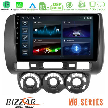 Bizzar m8 Series Honda Jazz 2002-2008 (Manual A/c) 8core Android13 4+32gb Navigation Multimedia Tablet 9 u-m8-Hd0589