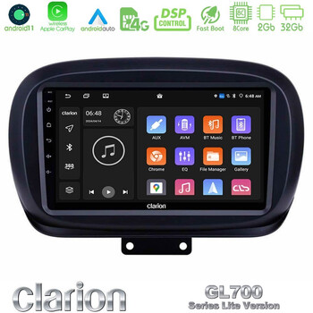 Clarion Gl700 Lite Series 8core Android11 2+32gb Fiat 500x Navigation Multimedia Tablet 9 με Carplay &Amp; Android Auto u-G72l-Ft0534
