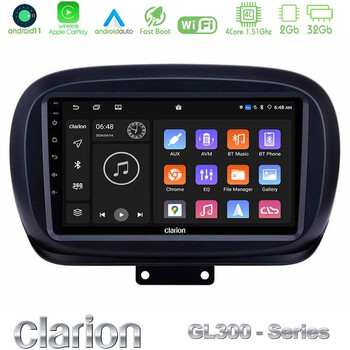 Clarion Gl300 Series 4core Android11 2+32gb Fiat 500x Navigation Multimedia Tablet 9 με Carplay &Amp; Android Auto u-gl3-Ft0534