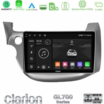Clarion Gl700 Series 8core Android13 4+64gb Honda Jazz 2009-2013 Navigation Multimedia Tablet 10 με Carplay &Amp; Android Auto u-gl7-Hd0197