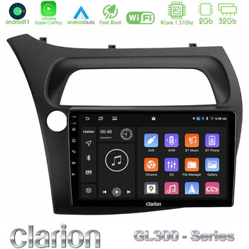 Clarion Gl300 Series 4core Android11 2+32gb Honda Civic Navigation Multimedia Tablet 9 με Carplay &Amp; Android Auto u-gl3-Hd0942