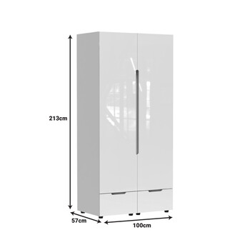Ντουλάπα δίφυλλη Afina pakoworld mdf σε λευκή glossy απόχρωση 100x57x213εκ