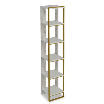Βιβλιοθήκη Marble pakoworld χρώμα λευκό μαρμάρου-χρυσό 32x31,5x178,5εκ