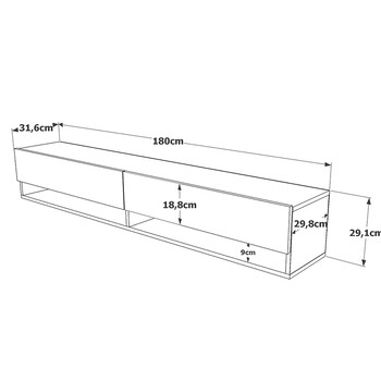 Έπιπλο τηλεόρασης επιτοίχιο Handra pakoworld λευκό-oak 180x31,5x29,5εκ