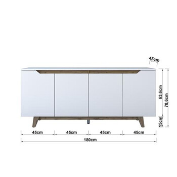 Μπουφές Rafaelo pakoworld λευκό-καρυδί 180x45x78,5εκ