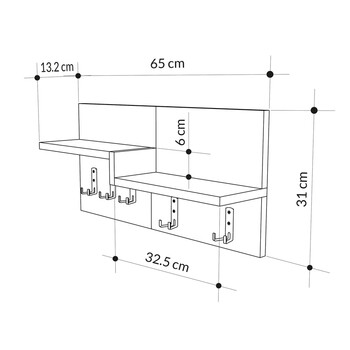 Κρεμάστρα τοίχου Harm pakoworld oak-λευκό μελαμίνης 65x15x31εκ