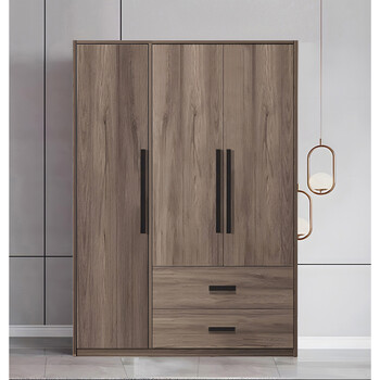 Ντουλάπα ρούχων Edritte pakoworld τρίφυλλη με συρτάρια ανοιχτό καρυδί 120x52x195εκ