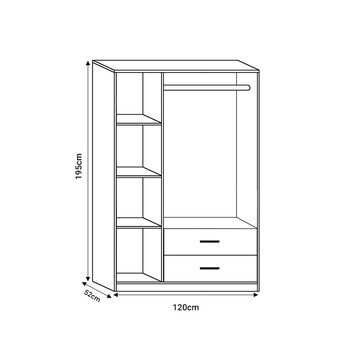 Ντουλάπα ρούχων Edritte pakoworld τρίφυλλη με συρτάρια ανοιχτό καρυδί 120x52x195εκ