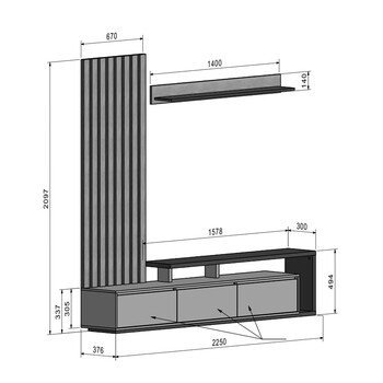 Σύνθετο σαλονιού Claironse pakoworld ανθρακί μελαμίνης 225x37.6x210εκ Σύνθετο σαλονιού Claironse pakoworld ανθρακί μελαμίνης 225x37.6x210εκ