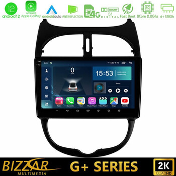 Bizzar g+ Series Peugeot 206 8core Android12 6+128gb Navigation Multimedia Tablet 9 u-g-Pg0540