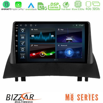 Bizzar m8 Series Renault Megane 2 2002-2008 8core Android13 4+32gb Navigation Multimedia Tablet 9 u-m8-Rn0717