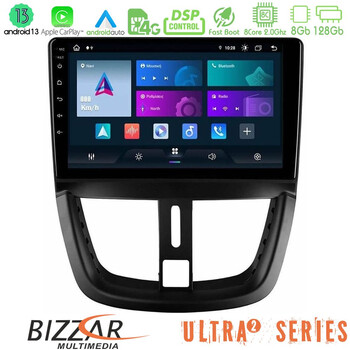 Bizzar Ultra Series Peugeot 207 8core Android13 8+128gb Navigation Multimedia Tablet 9 u-ul2-Pg0688