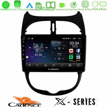 Cadence x Series Peugeot 206 8core Android12 4+64gb Navigation Multimedia Tablet 9 u-x-Pg0540
