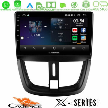 Cadence x Series Peugeot 207 8core Android12 4+64gb Navigation Multimedia Tablet 9 u-x-Pg0688